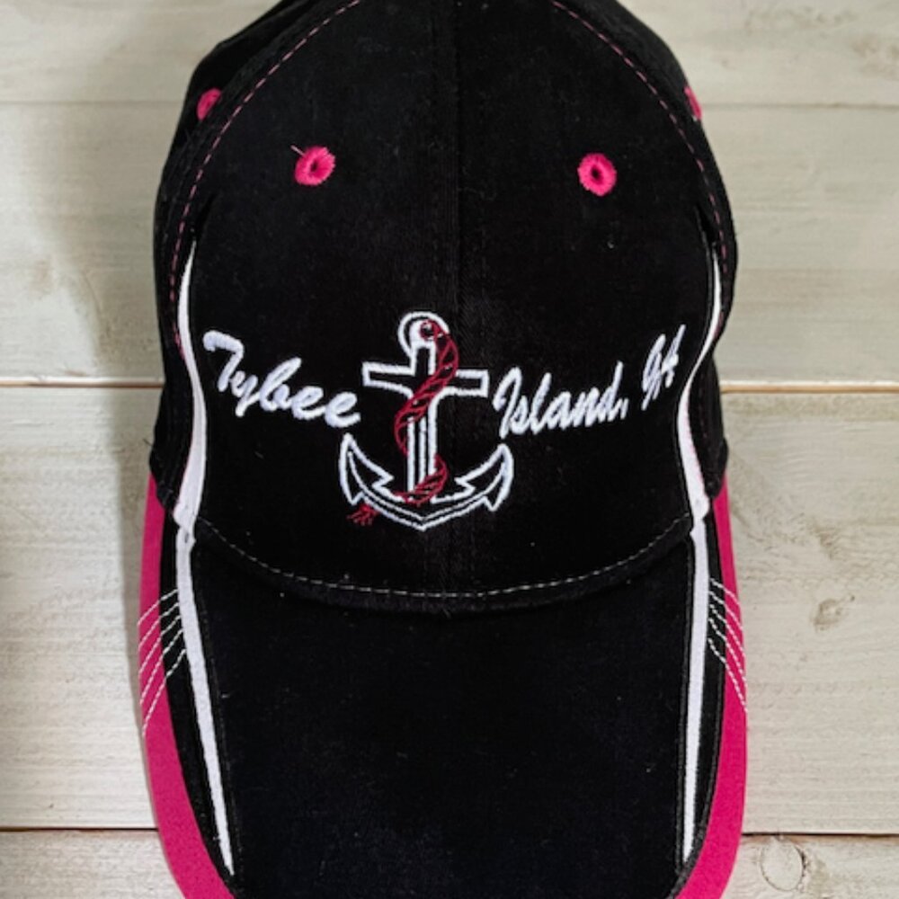 Tybee Island, GA Black Pink Baseball Cap w/ Anchor Adult Women Men Small Medium